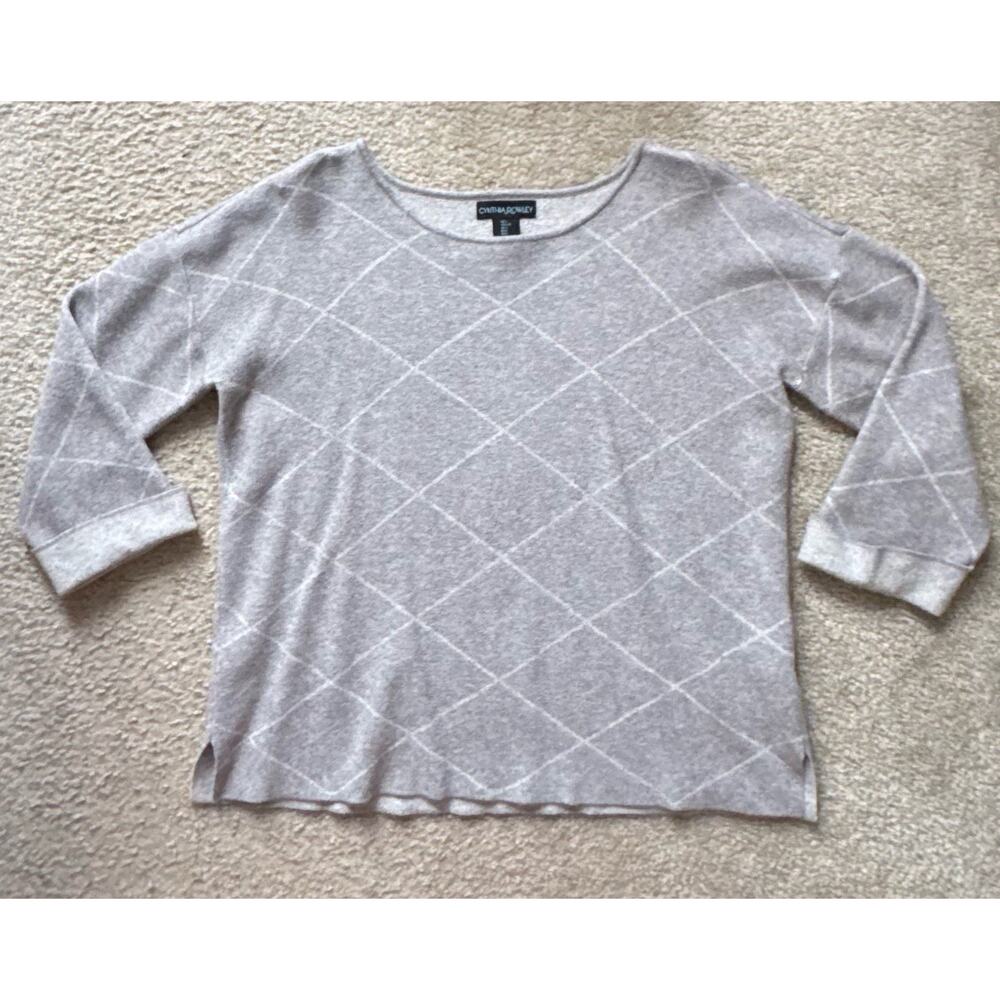 Cynthia Rowley Smart Heather Grey White Checked Soft Knit Jumper Women's Large